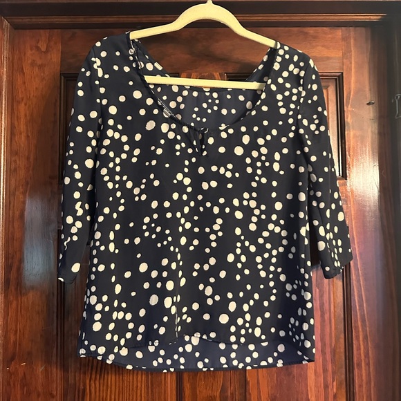 Zara Navy and White Polka Dot Blouse - Picture 1 of 4